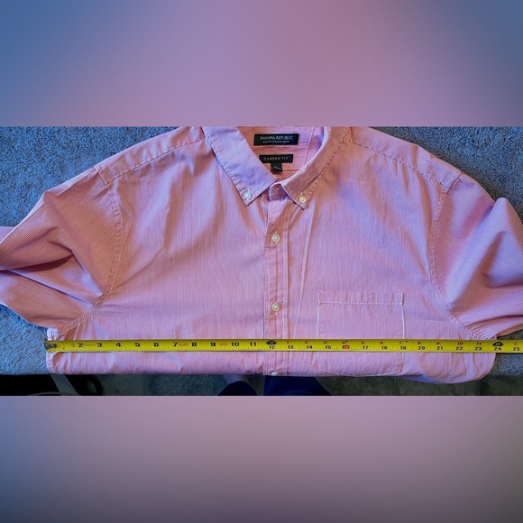 NWT Banana Republic Shirt Men L Camden Fit Custom 078 Wash MicroStripe Red/White - Picture 4 of 7